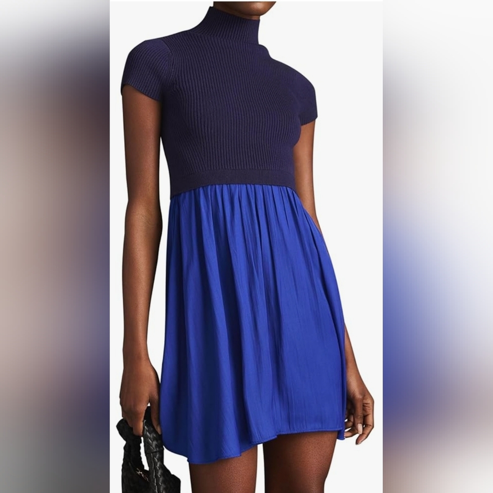 Almost NEW Anthropologie Thea Short Sleeve Twofer Mini Dress Blue Size L…